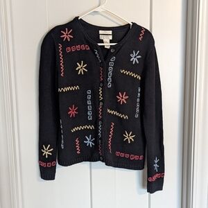 Vintage Hand Embroidered Funky Grandma Cardigan - Christopher & Banks sz S